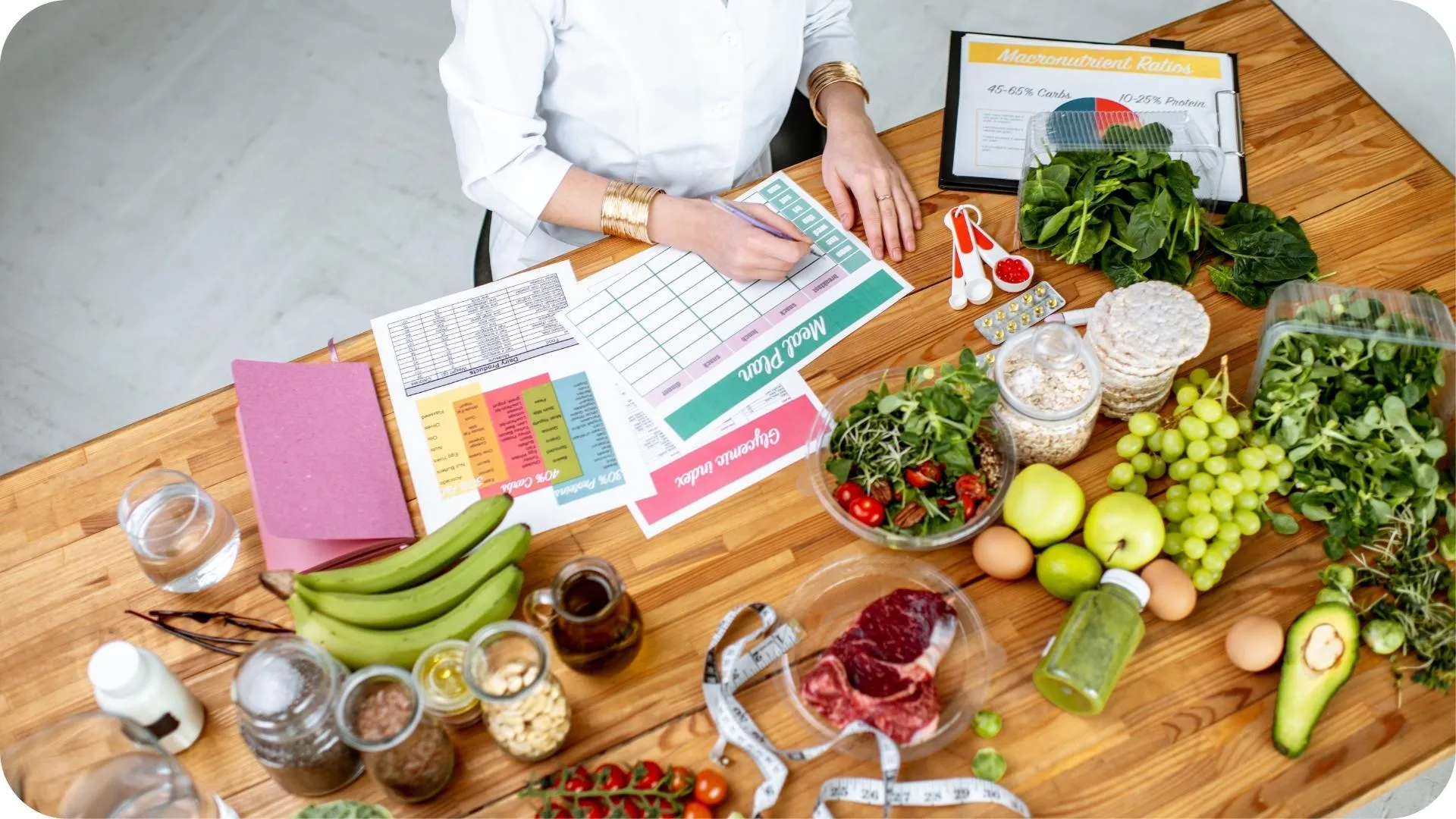 Fresh ingredients arranged on a kitchen surface